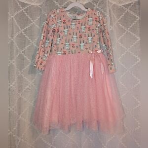 Pink Bunny Print Dress with Tulle Skirt